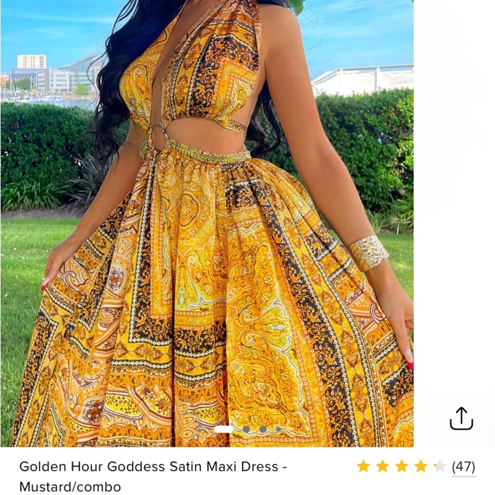 Fashion Nova Golden Hour Goddess Satin Maxi Dress - Yellow and Black